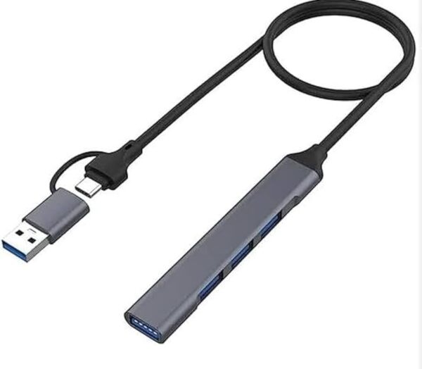 هاب 4 پورت USB و USB-C برای اتصال همزمان چند دستگاه به لپ تاپ