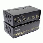 نمای نزدیک از چهار پورت خروجی اسپلیتر HDMI