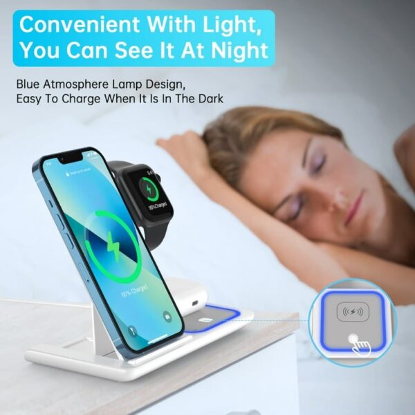 استند شارژر وایرلس تاشو 3 در 1 برای گوشی و ایرپاد