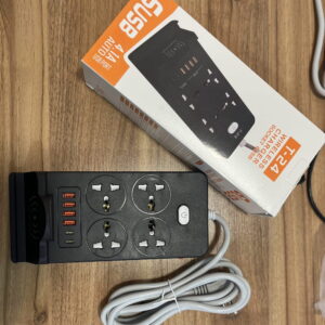 چندراهی برق هوشمند با شارژ بی‌سیم و پورت USB رنگ مشکی، مناسب برای شارژ همزمان دستگاه‌ها