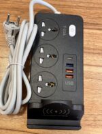 پریز برق چند منظوره با شارژر وایرلس و خروجی USB برای لپ‌تاپ و موبایل
