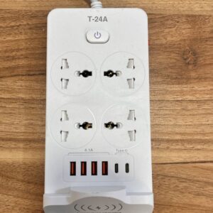 سه راهی برق با شارژر وایرلس و USB مدل T-24 رنگ سفید