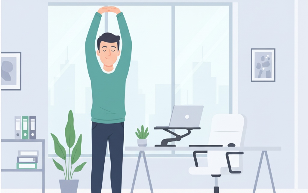کشش دست‌ها به بالا برای ارگونومی کار با لپ تاپ و رفع خستگی